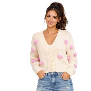 NWT Roffe $130 Sweater with Pink Heart Accents